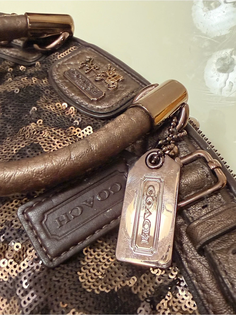 Coach Black and Silver Sequin Leopard Shoulder Bag